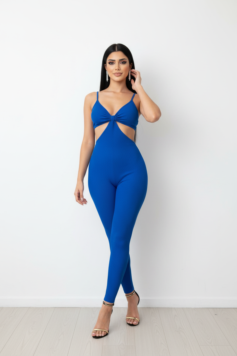 Crush Jumpsuit with Cut Out Back and Front