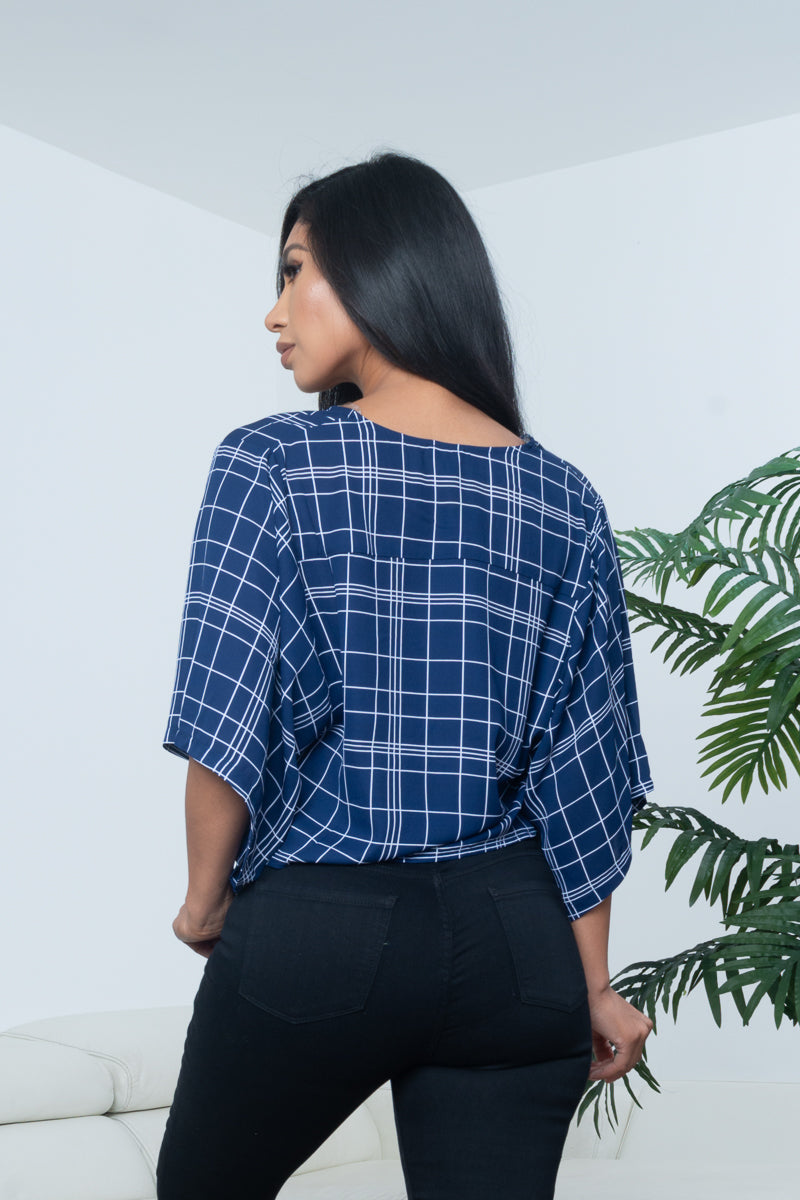 Window Pane Plaid Chiffon Top