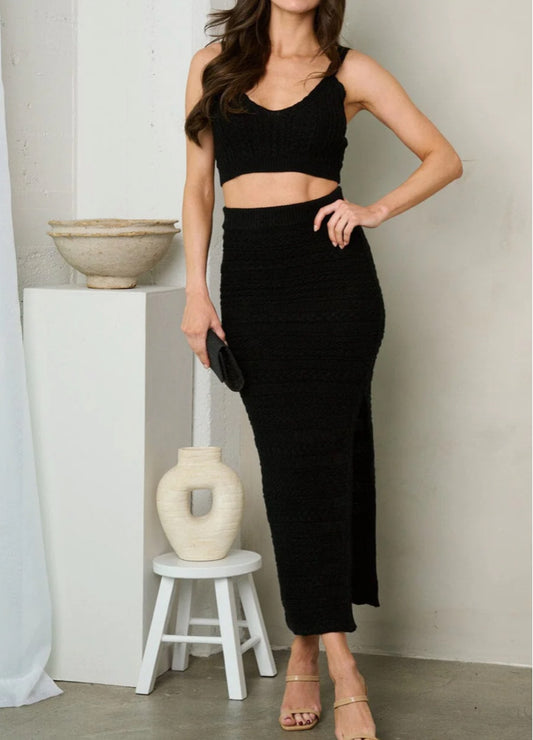 CROP TOP & SIDE SLIT MIDI SKIRT SET