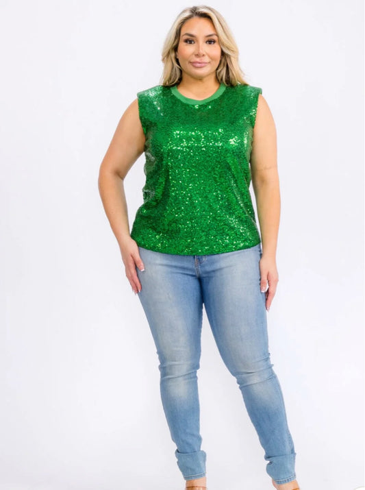 PLUS SIZE SLEEVELESS SEQUINS BLOUSE TOP