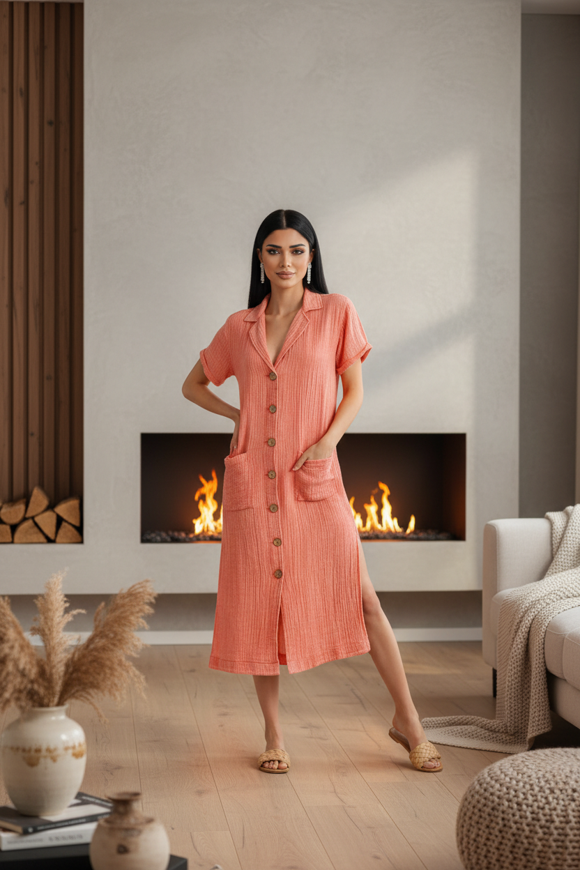 Springtime POCKETS WASHED MIDI DRESS