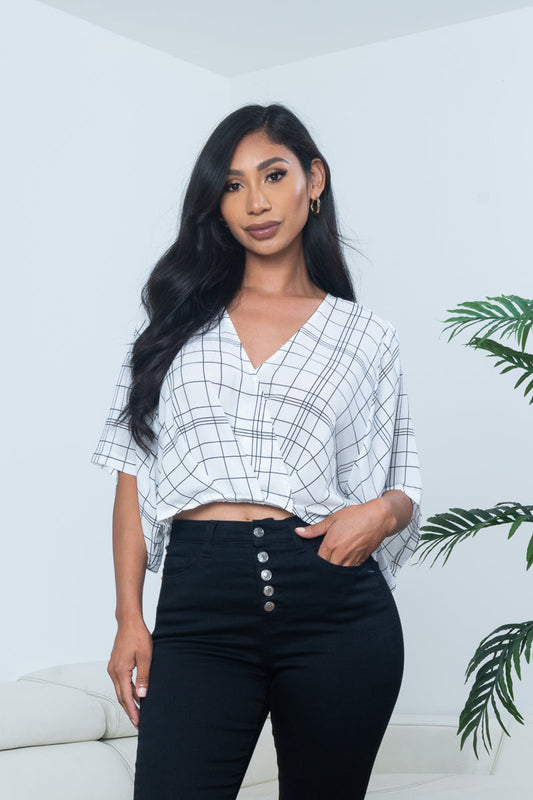 Window Pane Plaid Chiffon Top