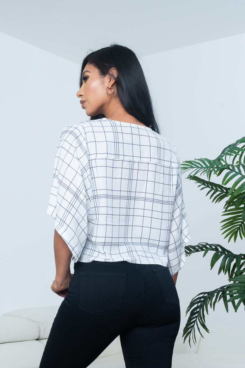 Window Pane Plaid Chiffon Top