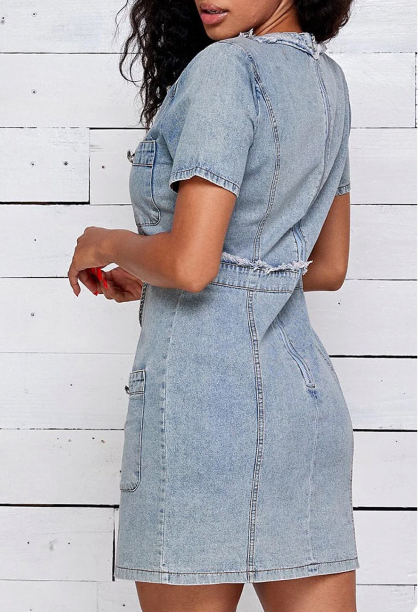 WOMEN'S SHORT SLEEVE DENIM BUTTON UP MINI DRESS