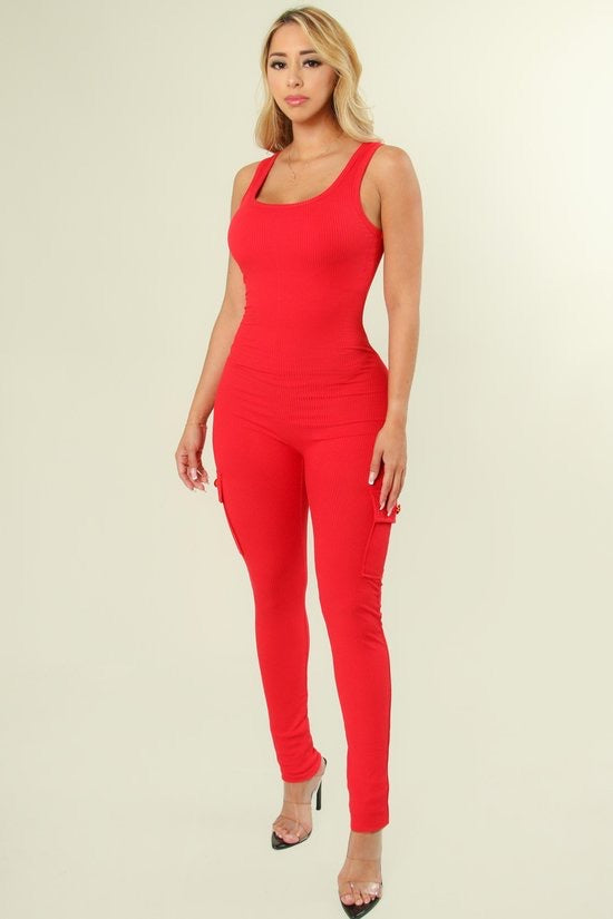 BODYCON JUMPSUIT-POCKETS