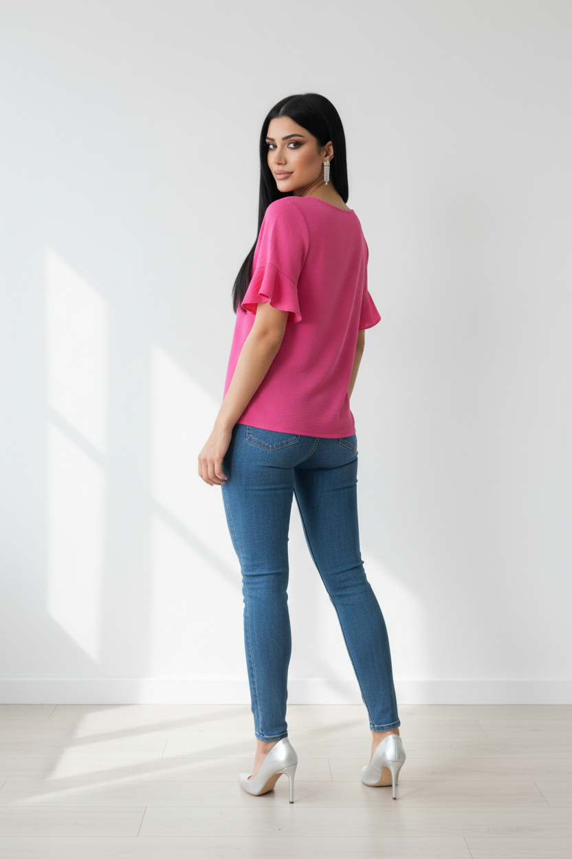 SHORT RUFFLE SLEEVE TUNIC TOP