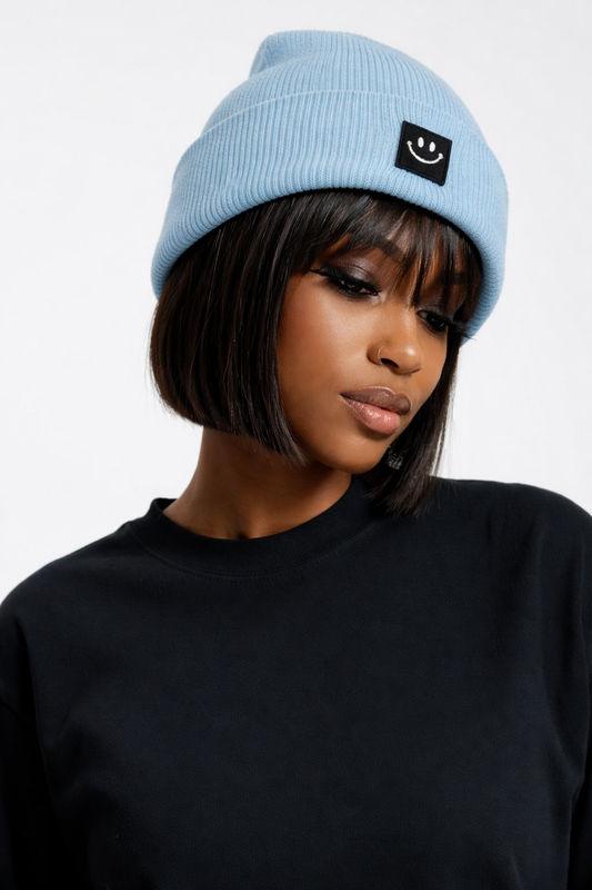 WOMEN'S BEANIE HAT with smiley face embroideries