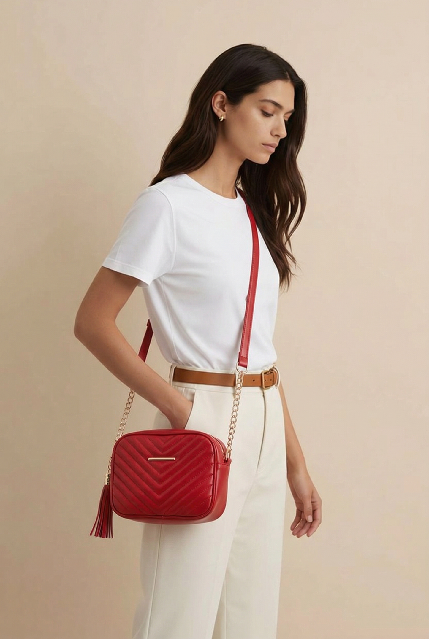 Quilted PU Leather Crossbody Bag with Tassel