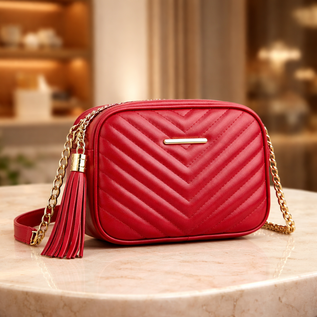 Quilted PU Leather Crossbody Bag with Tassel