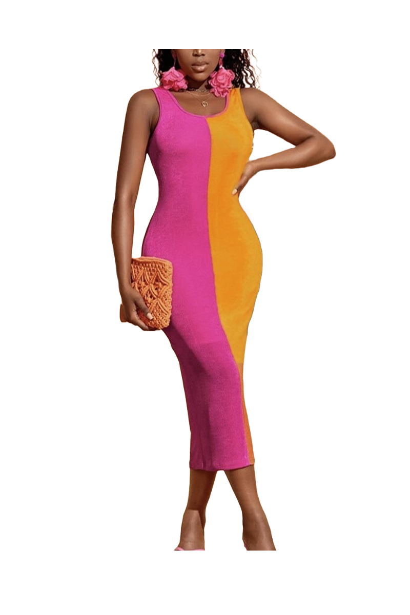 Color block knee length sleeveless dress