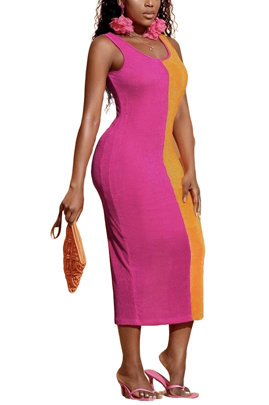 Color block knee length sleeveless dress