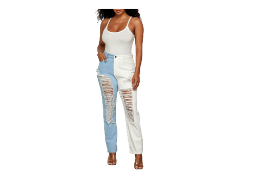 WOMEN'S COLORBLOCK DISTRESS DENIM JEANS