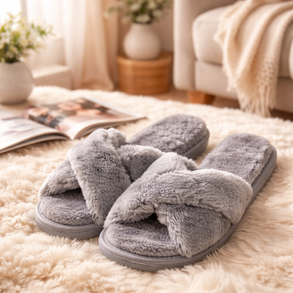 WOMEN'S FLUFFY COZY COMFY OPEN TOE SLIPPERS