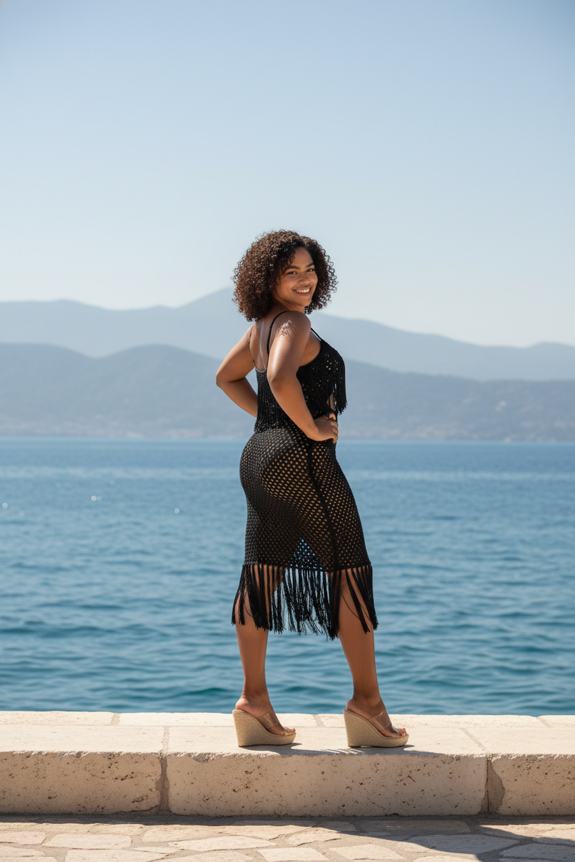 FRINGE BODYCON KNIT MIDI DRESS