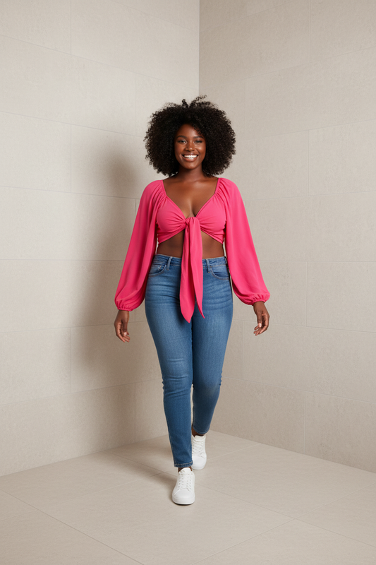 Update LONG SLEEVES TIE front CROP TOP