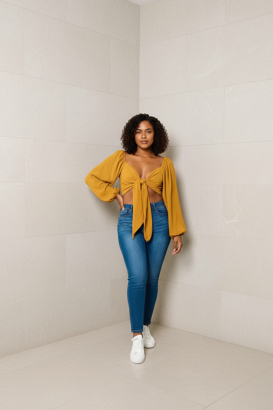 LONG SLEEVES FRONT TIE CROP TOP