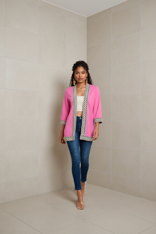 WOMEN'S SHORT SLEEVE OPEN FRONT DETAILED CARDIGAN