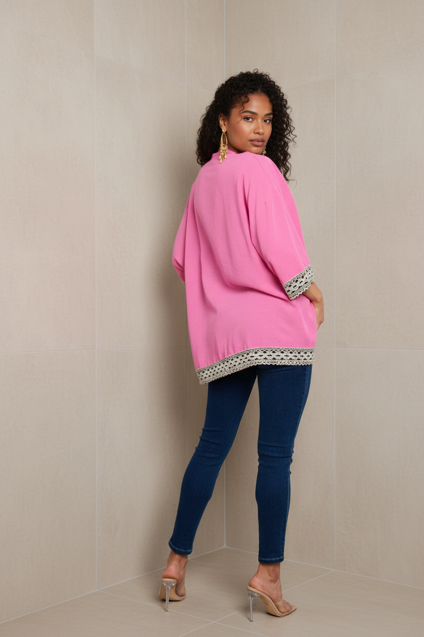 WOMEN'S SHORT SLEEVE OPEN FRONT DETAILED CARDIGAN