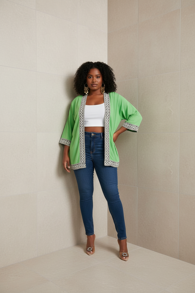 WOMEN'S SHORT SLEEVE OPEN FRONT DETAILED CARDIGAN