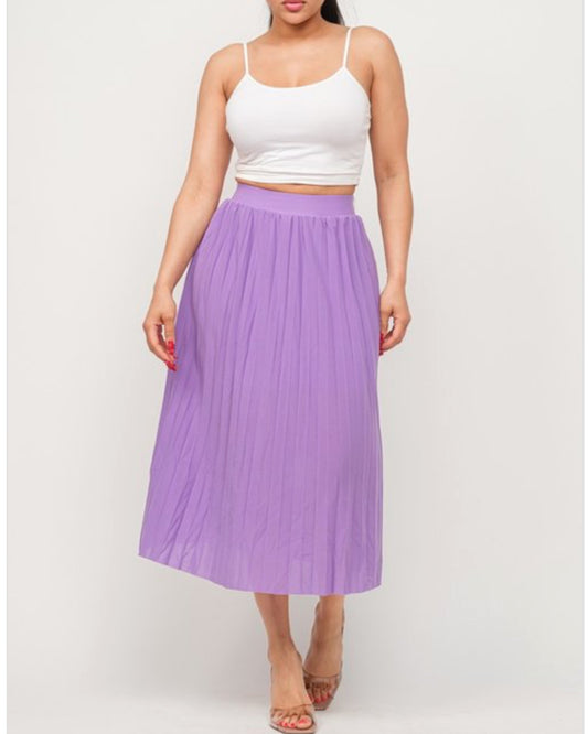 HIGH RISE LIGHT WEIGHT PLEATED ANKLE LENGTH SKIRT
