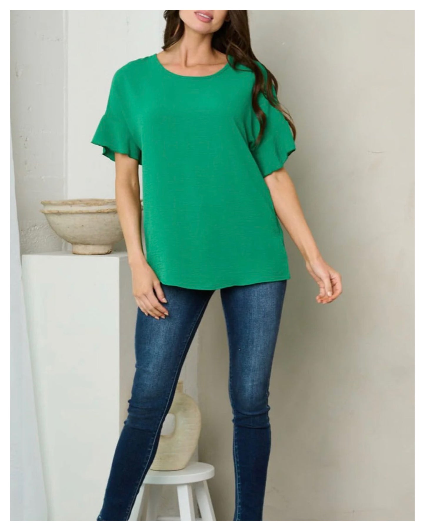 WOMEN'S SHORT RUFFLE SLEEVE TUNIC TOP